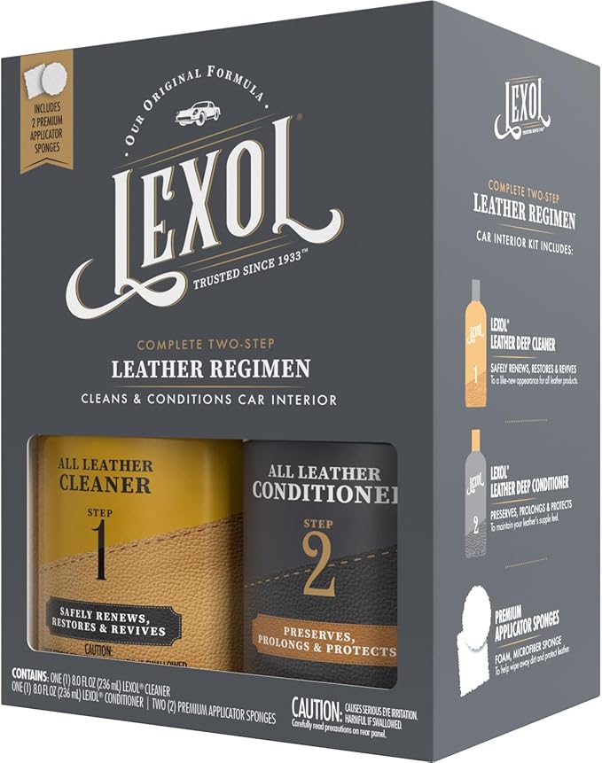 Lexol Leather Conditioner and Cleaner Kit by Lexol, Use on Furniture, Car Interiors, Shoes, Handbags, Includes 2 Application Sponges, Two-Step System, 8 oz Each
