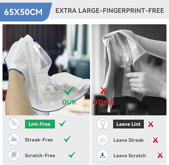 Microfibre Cleaning Cloths, 65 X 50cm Large Lint Free Glass Polishing Cloths for Glasses, Glassware, Stemware, Lens (White, 65 x 50 cm 1pcs)