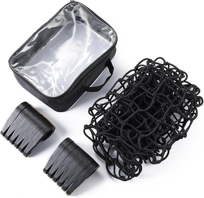 CZC AUTO Black Latex Bungee Cargo Net, Strech to 44"x76" Luggage Netting with 2"X2" Small Mesh, 12 Adjustable Plastic Hooks for Rooftop Cargo Carrier Roof Rail Rack Hitch Basket SUV, 22"x38", 2 Pack