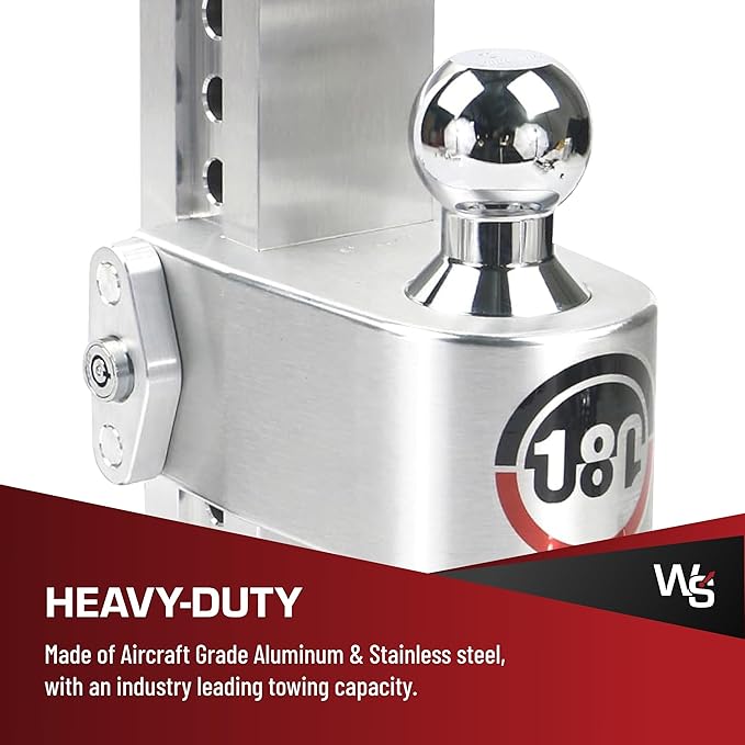 Weigh Safe Adjustable Trailer Hitch Ball Mount - 10" Adjustable Drop Hitch for 2" Receiver - Premium Heavy Duty Aluminum Trailer Tow Hitch w/Chrome Plated Tow Balls (2" & 2 5/16") - 12,500 lbs GTW