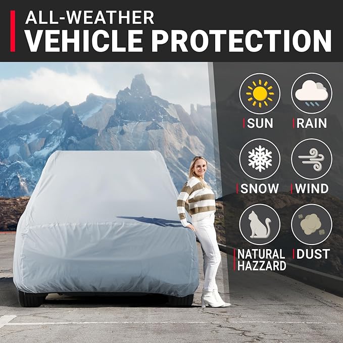 iCarCover Premium Plus SUV Car Cover Waterproof All Weather Rain Snow UV Sun Protection, CJ-5, Wrangler, FJ40, Tracker 2-Door, Sidekick 2-Door, Samurai, Size S56 (See Size Chart)
