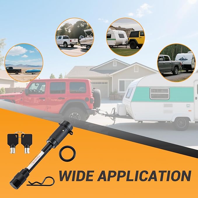 5/8" Trailer Hitch Lock Set with 100mm Span, Trailer Receiver Lock for Class III IV 2" & 2-1/2" 3" Receivers, Tow Hitch Lock with Keys for Trailer, Truck, Car, Boat, 2 Pack