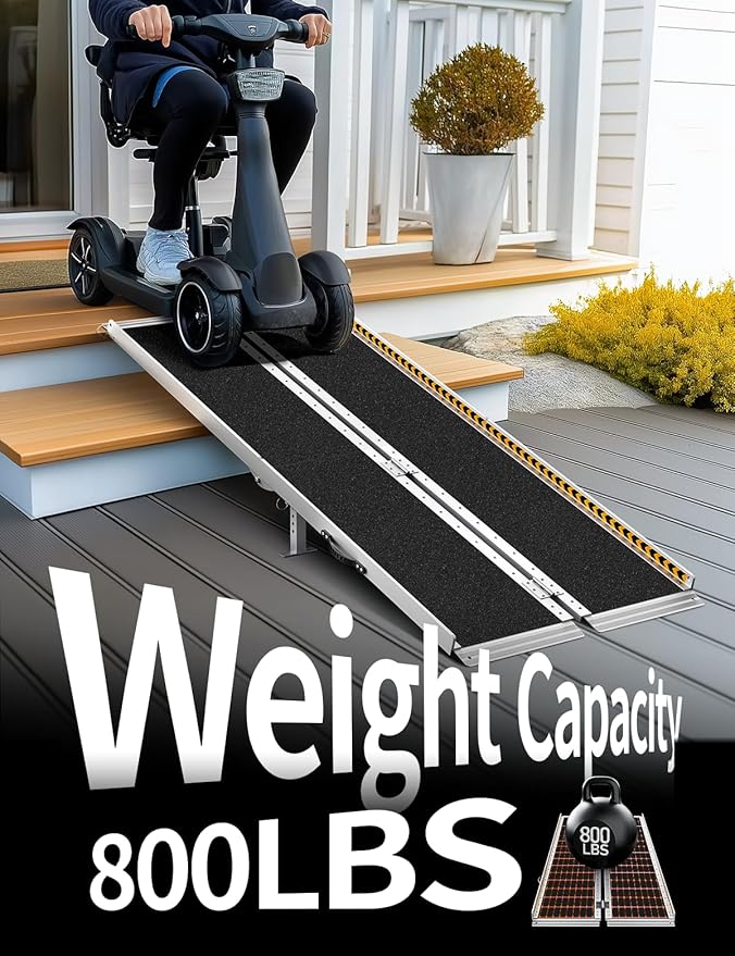 FACHNUO 5 Feet Portable Wheelchair Ramp, Non-Skid Aluminum Handicap Ramps with Handle, Folding Threshold Wheel Chair Ramp for Home Steps, Stairs, Entry, Threshold, Doorways, Scooter, 800LBS Capacity