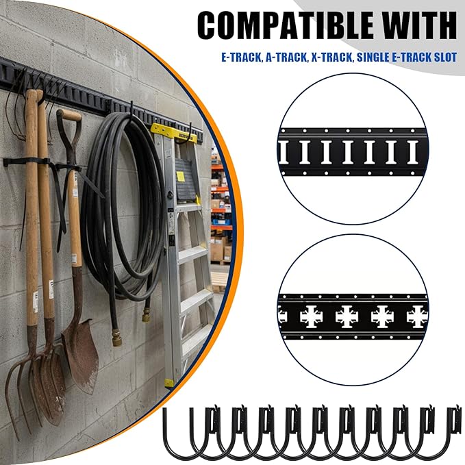 10 Pack 5" E Track J Hooks Heavy Duty E Track Large Steel J Hook E Track Accessories for Cargo Tie Down Systems in Enclosed Trailer Garage Workshop 0.5" Diameter Solid Steel Maximum Load 1500 Pounds