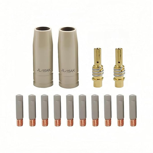 14pcs Mig Welding Nozzle Tips .035" with Non-Stick Coating; Ceramic Welding Nozzle Contact Tips Replacement MB15 15AK MIG Welder Accessories,Compatible with 15AK Welding Gun Toch (coated .035" Kit)