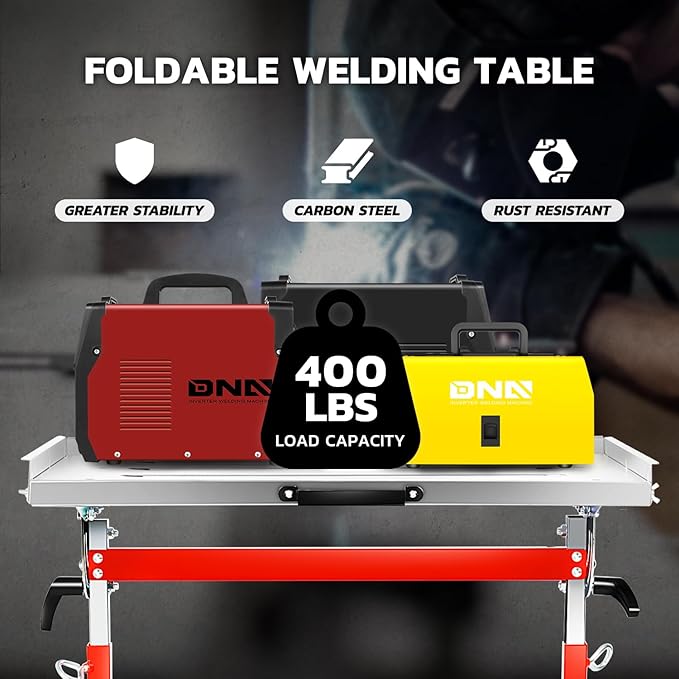 DNA Motoring Carbon Steel Welding Table 29.5in x 19.3in 400lbs Loding Capacity, Adjustable Angle & Height, Portable Work Bench with 2 Fixed Wheels, TOOLS-00461