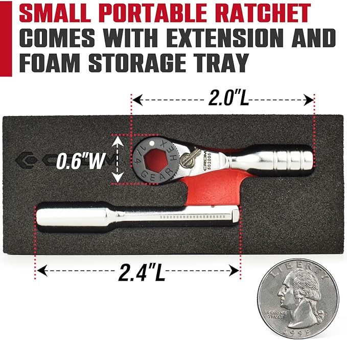 CROM 1/4-inch Mini Ratchet Wrench - Use As 1/4 Bit Ratchet, Extender, T-Handle Or 4-Inch Micro Ratchet, Reversible Switch, Magnetic Bit Retention, Small EDC Wrench To Fit In Tight Space