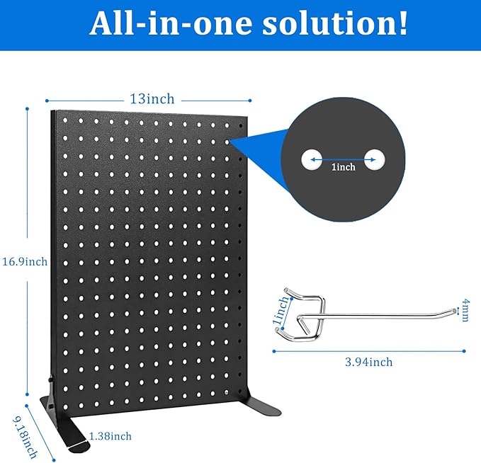 Pegboard Display Stand with 10 Hooks for Craft Shows, Metal Jewelry and Key Ring Retail Display Racks for Selling Accessories, Retail Stores, Vendors & Events, 17 X 13 Inch
