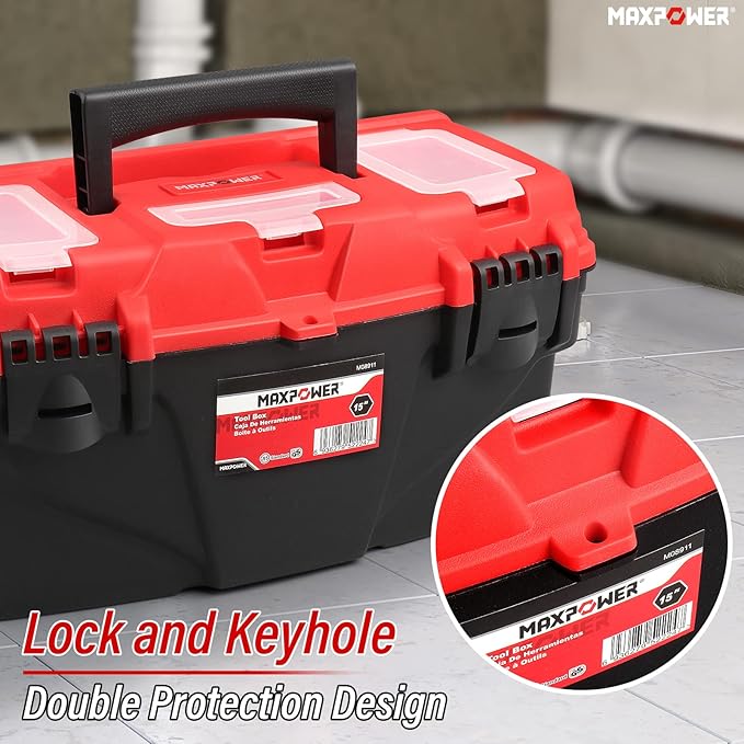 MAXPOWER Tool Boxes With Removable Tool Trays, Portable Tool Box for Tools Organizers and Storage, 3 Pack Plastic Toolbox, 13-Inch, 15-Inch & 17-Inch