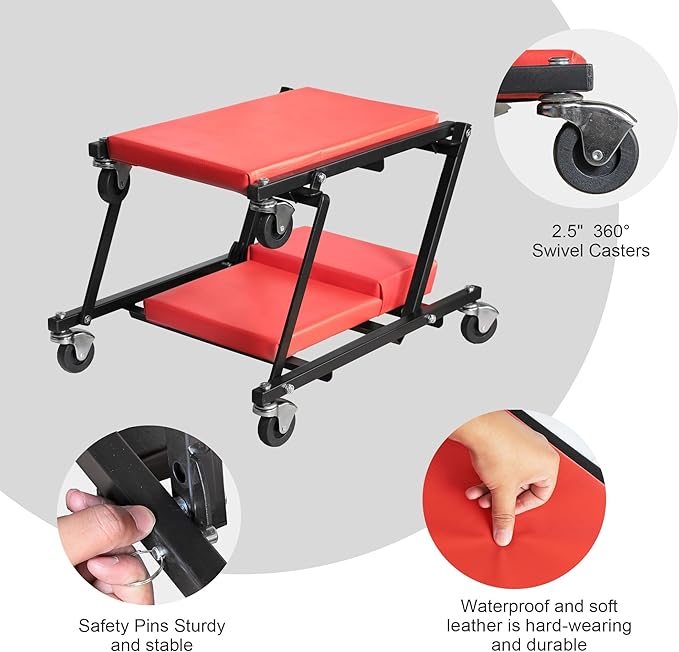 Big RED Z-Creeper Seat,36" Foldable Creeper,2-in-1 Garage Shop Creeper for Auto Repair,36" RED,300 Lbs Capacity,with 6 Pcs Wheels,ATR6505R-1,Torin