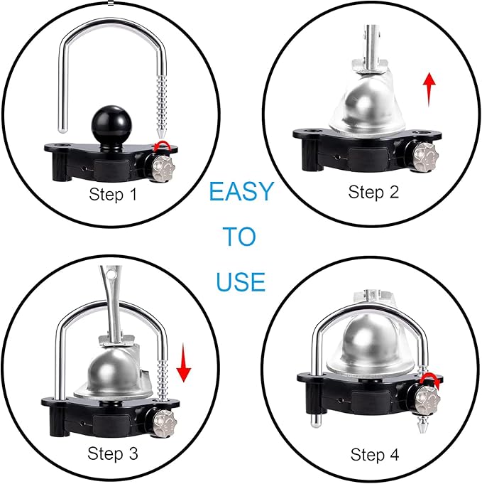 Yellow Trailer Hitch Lock with Combination Lock, fit 1-7/8", 2", 2-5/16" Coupler, Camper Accessories, for Trailer Truck RV SUV Boat (Black)