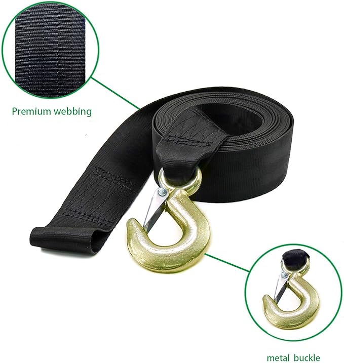 Boat Winch Strap, Heavy Duty Tow Straps with Hook and Loop End for Boat, Trainler, Wave Runner, Fishing Jet Ski,Towing Replacement Securing Tie Down Marine - 2" x 20', Break Strength 6600lbs