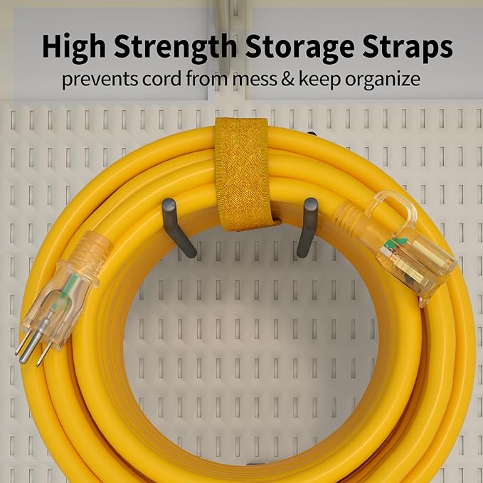 POWGRN 12/3 75 Ft Outdoor Extension Cord Waterproof Heavy Duty with Lighted Indicator 12 Gauge 3 Prong, Flexible Cold-Resistant Long Power Cord Outside, 15Amp 1875W SJTW Yellow ETL Listed