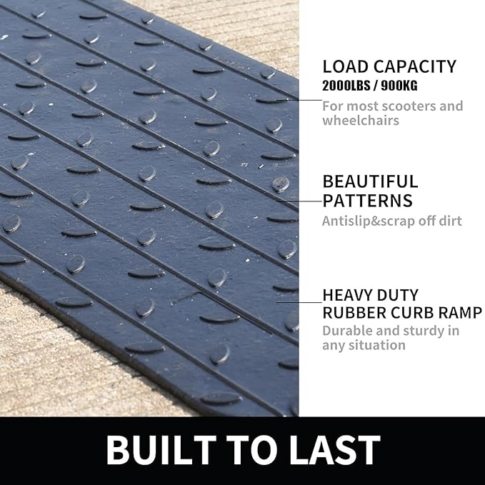 2 Pack 1.5" Rubber Threshold Ramp Wheelchair Ramp 2000 lbs Load Capacity Curb Ramps Anti-Slip Surface for Doorway Driveway Indoor Outdoor Use with 1 Channel Weighs 12lbs