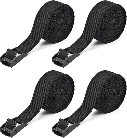 Kshineni Tie Down Straps 4 Pcs Lashing Ratchet Strap 1" x 8.2' Adjustable Heavy Duty Cam Buckle Cinch Straps for Cargo, Trucks, Luggage, Trailer, Motorcycle (Black)