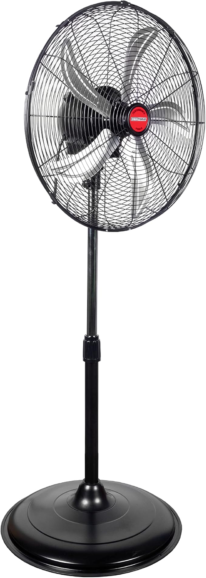 OEMTOOLS OEM24871 20" Oscillating Pedestal Fan, Adjustable Height for Garage, Shop, Gym, Warehouse 4500 CFM Airflow, 3-Speed Enclosed Motor, 5 Aluminum Blades, Dust-Resistant Industrial Purpose