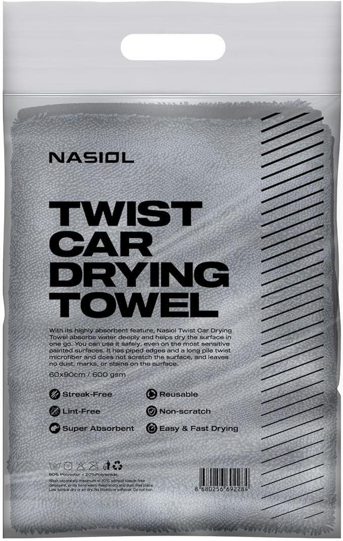 Nasiol Twist Car Drying Towel, Highly Absorbent Quick Dry, Soft Banded Edges - Scratch Free - Double Sided - Safe for Car Paint Twist Microfiber Evo Detailing Towel (23 x 19 inch)