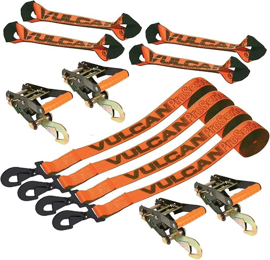 VULCAN 8-Point Roll Back Vehicle Tie Down Kit with Snap Hooks on Both Ends - Set of 4 - PROSeries