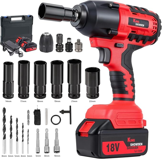 Cordless Impact Wrench, 1/2" 18V 1500Nm 4 in 1 Brushless Power Drill Driver Screwdriver Kit