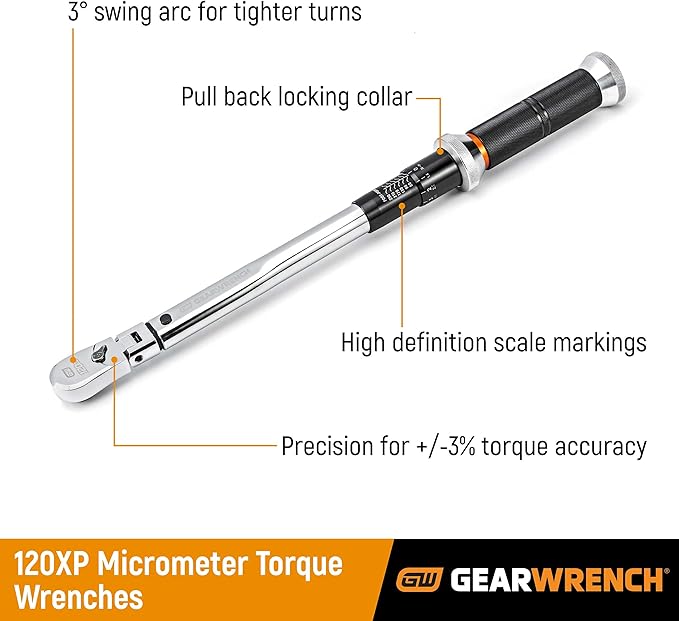 GEARWRENCH 3/8" Drive 120XP Micrometer Torque Wrench 10-100 ft/lbs. - 85176