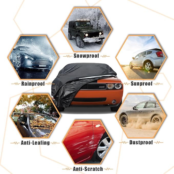 Lightweight Car Cover Waterproof All Weather for Automobiles, Universal Fit Dodge Charger/Challenger, Audi A6/A7/A8, Lexus ES350, Volvo S90, Cadillac Seville etc.(Fit Sedan, 194"-206")