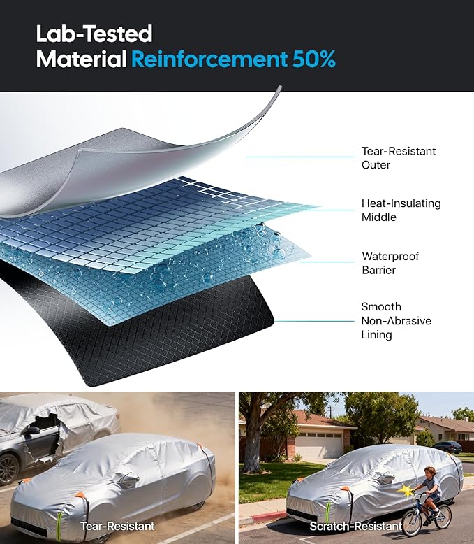 Wigoo Tesla Model X Car Cover Accessories 2015-2026, Custom Fit Waterproof All Weather Outdoor Full Car Cover, Windproof UV Rain Snow Dust Protection, Door Zipper, Charging Port, Ventilated Mesh