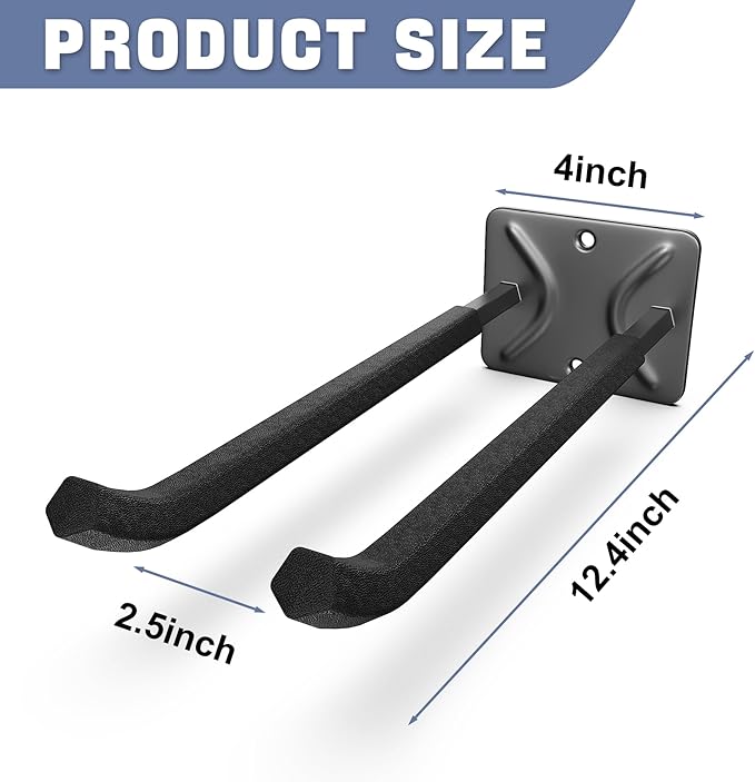 WALMANN Wall Mounted Garage Hooks, Heavy Duty 12-inch Tool Hooks for Hanging, Tool Hangers for Car Tires, Ladders, Folding Chairs, Strollers, Garden Tools (Pack of 4)