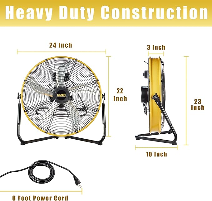 HiCFM 6300 CFM 20 inch Heavy Duty Shroud Fan with IP44 Enclosed Powerful 1/4 Motor, High Velocity Air Circulator for Workshop, Garage, Commercial or Industrial rooms - UL Safety Listed