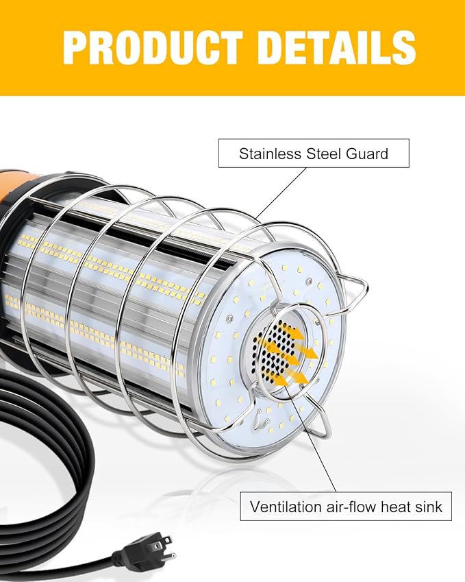 LED Temporary Work Light 250W, Construction Lights 5000K 30,000lm Outdoor Job Site Lighting 10ft Cord IP65 Dust Waterproof Hanging Lighting