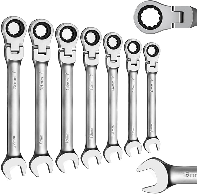 WISEUP Ratchet Wrench, CR-V Chrome-vanadium Steel 8mm Wrench, 180 ° Adjustable Combination Wrenches, Double-end Ratchet Wrench, Anti-slip Rust-proof, Labor-saving Tools