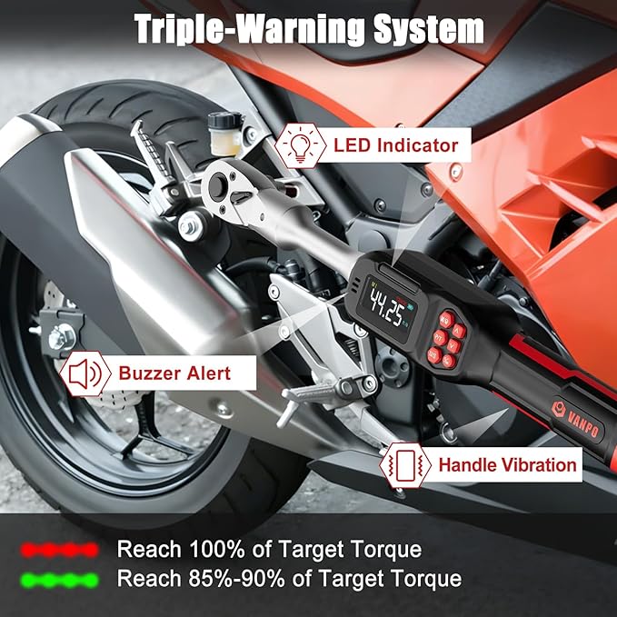 VANPO Adjustable Digital Torque Wrench, 2.2-44.3 Ft.lb/3-60Nm, ±2% Accuracy, HVAC Torque Wrench with Interchangeable 42mm Jaw & 3/8" Ratchet Head, Buzzer, Vibration and LED Alert for Split AC, Moto