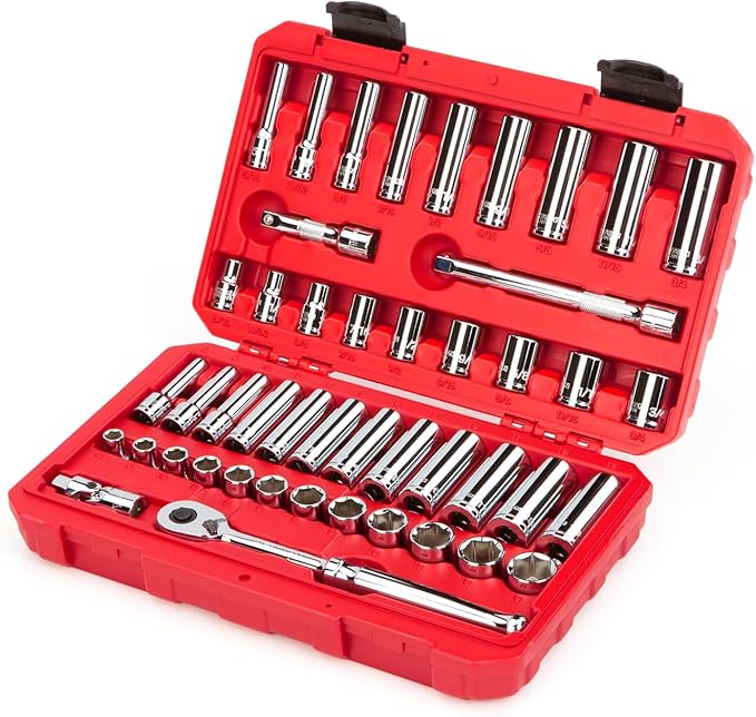 TEKTON 3/8 Inch Drive 6-Point Socket and Ratchet Set, 46-Piece (5/16-3/4 in., 8-19 mm) | SKT15301