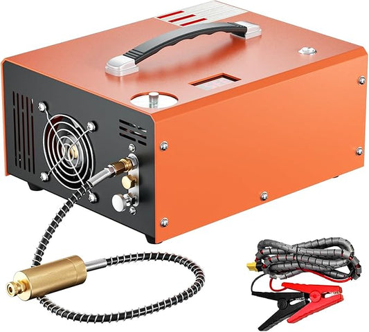 PCP Air Compressor, 4500PSI/30Mpa Scuba Tank Compressor, DC12V/AC120V PCP Airgun Compressor Auto-stop, Oil/Water-Free High Pressure Air Compressor Pump for Paintball, Air Rifle, Built-in Fan Cooling
