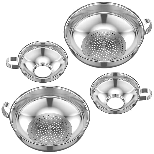 6-Piece Stainless Steel Canning Funnel Set with Strainers, Wide Mouth Mason Jar Funnels Family Pack, Metal Funnels for Filling Bottles, Canning Supplies for Preserving