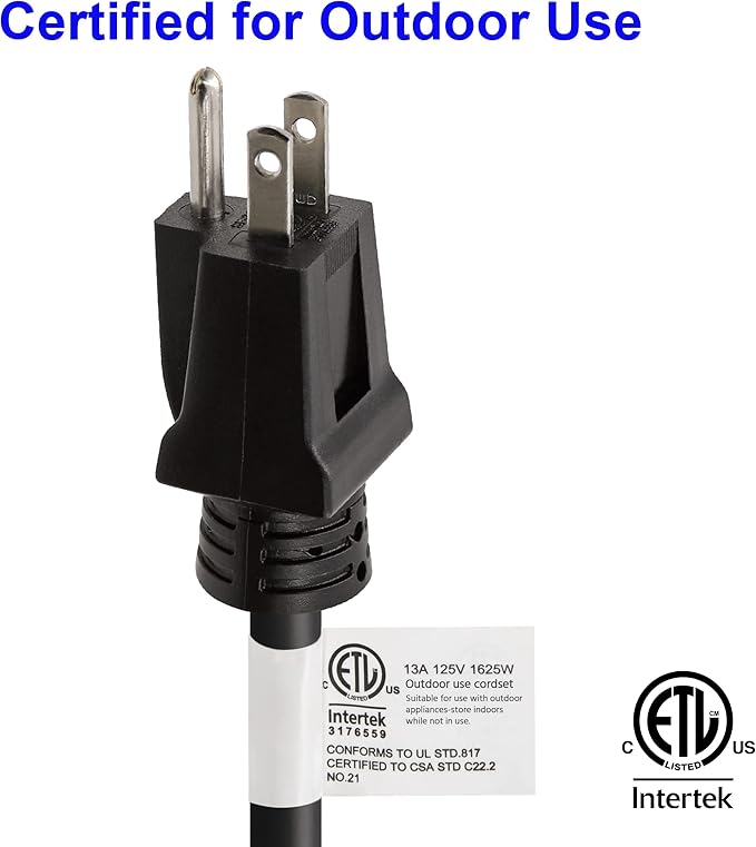 Clear Power 16 Gauge 3Prong Cords (16/3-3 Prong Grounded Plug, Black, 15 ft)