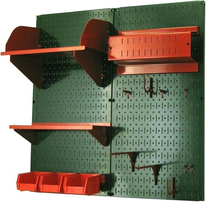 Wall Control Craft & Hobby Pegboard Organizer Storage Kit with Green Pegboard and Red Accessories