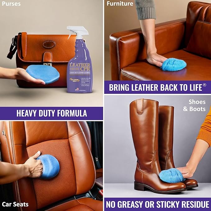 Leather CPR Heavy Duty Leather Cleaner - Car Interior Cleaner For Heavy Dirt & Grime, Heavily Soiled Furniture Leather Cleaner For Couch, Car Seat,Purses, Shoes, Boots, & More (22 Ounce (Pack of 2))