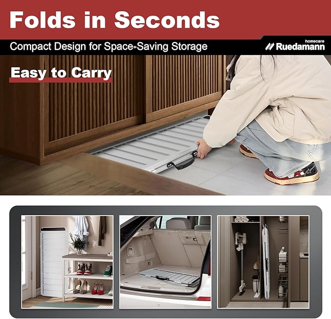 Ruedamann 2 Feet Portable Wheelchair Ramp for Doorways, Non-Slip Aluminum Wheelchair Ramp, Folding Ramp for Home Steps, Threshold Ramp for Wheelchairs, Scooters, Steps, Stairs, Walkers, Pets