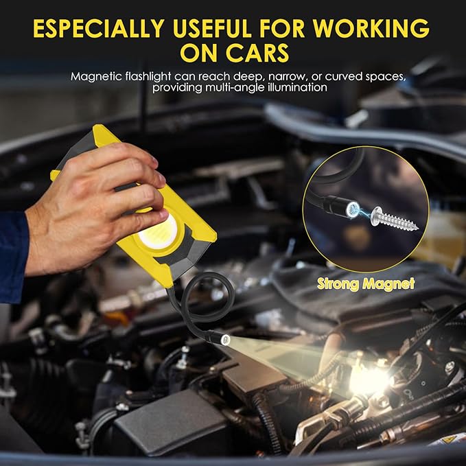Rechargeable LED Work Light, OTYTY 40W 2000LM Magnetic Work Light Battery Powered Portable Flood Light with Gooseneck Flashlight for Car Repairing, Camping, Inspection (GFY)