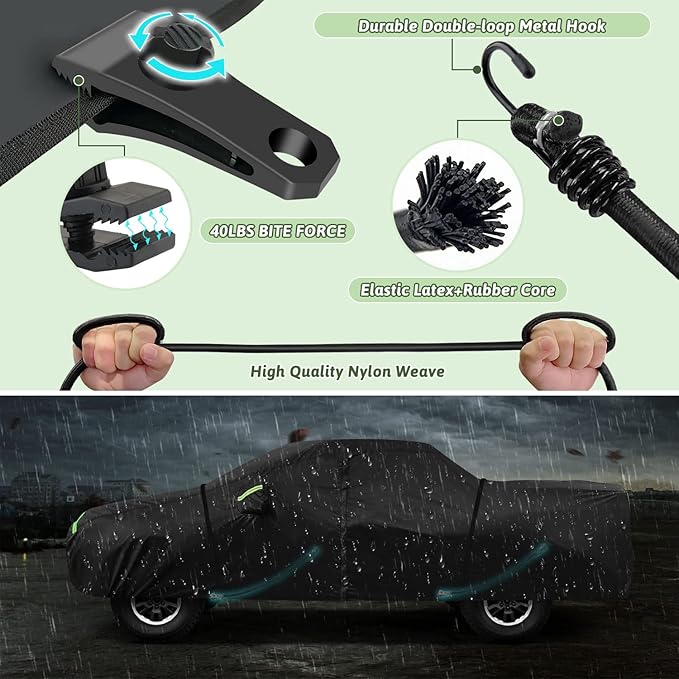 Truck Car Cover for 2021-2025 Ford Maverick, 210T Sun Rain UV Dust Snow Protection Waterproof 4.5 Feet Bed Pickup Covers with Zipper Door & Windproof Bands for Ford Maverick XL/XLT/Lariat-(Black)