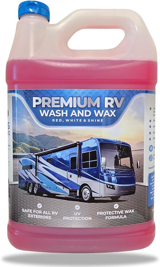 RV Wash and Wax Soap - High Foam Soap Cleaner - Use with Bucket and Water or Foam Cannon. Ultimate RV Detailing Car Wash - UV Protection & Wax - Streak Free - Spot Free - RV and Camper - 1 Gallon