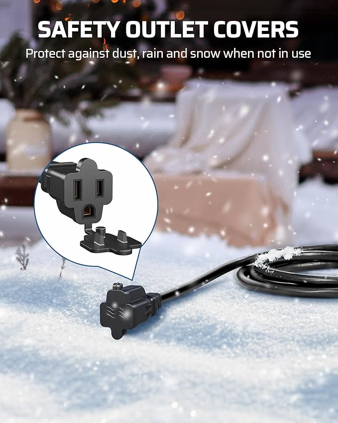 DEWENWILS 25Ft Outdoor Extension Cord Multiple Outlets, Evenly Spaced 3 Outlets Plugs with Safety Cover, 16/3 SJTW Weatherproof Wire for Outdoor String Lights and Holiday Decorations, ETL Liste