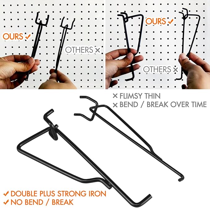 2 Pack Pegboard Shelves with Brackets, Peg Shelf Board with Hooks Fits 1/8" 1/4" Pegs Slots, Peg Board Organizer Accessories Various Tools Storage Arrange System for Garage Craft Workshop Workbench