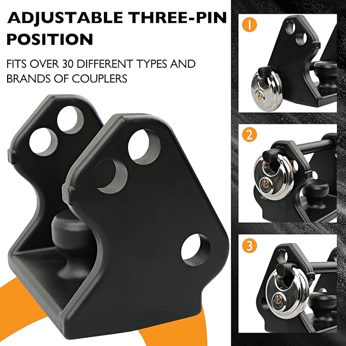 HQPASFY Trailer Hitch Lock with Keyed Padlock and Pin, Fits Over 2" to 2-5/16" Couplers - Model TL-33 - Black