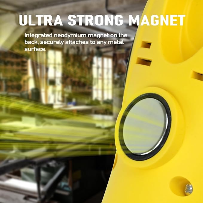 EP 15 Ft LED Work Light, 1200 Lumen COB LED Trouble Light - 16 Gauge SJTW Indoor Outdoor Extension Cord, Handheld, Magnetic Base, Rotatable Hanging Hook - Yellow