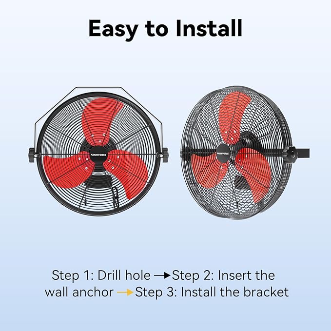14 Inch Wall Fan Pro Series - Waterproof Motor High Velocity Wall Mount Fans for Commercial, Residential, Warehouse, Covered Patio, Shop, Garage, Barn, Gazebo 3 Speed 3000 CFM UL Safety Listed