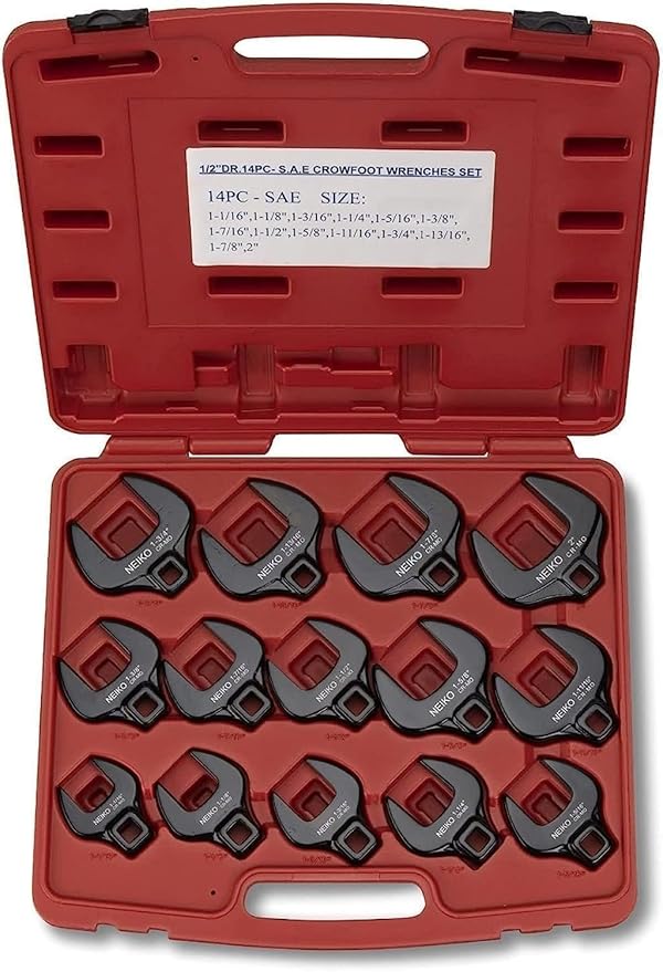 Neiko 03325A 1/2-Inch Drive SAE Crowfoot Wrench Set, Jumbo Size, Cr-Mo, 1-1/16 Inch - 2 Inch | 14-Piece set