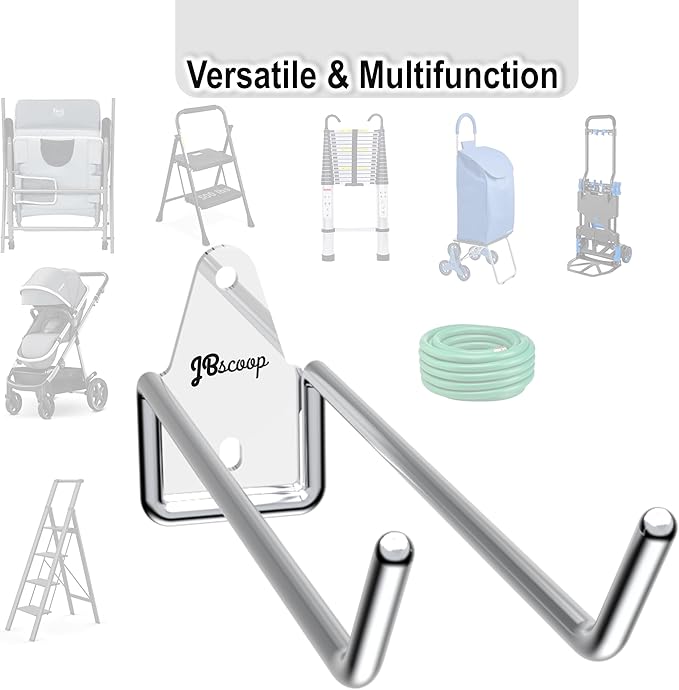 JBscoop Stainless Steel 304 Garage Hooks, Heavy Duty Organizer & Wall Mount Hanger Rack for Tools, Equipment, and More, Rust-Resistant & Durable