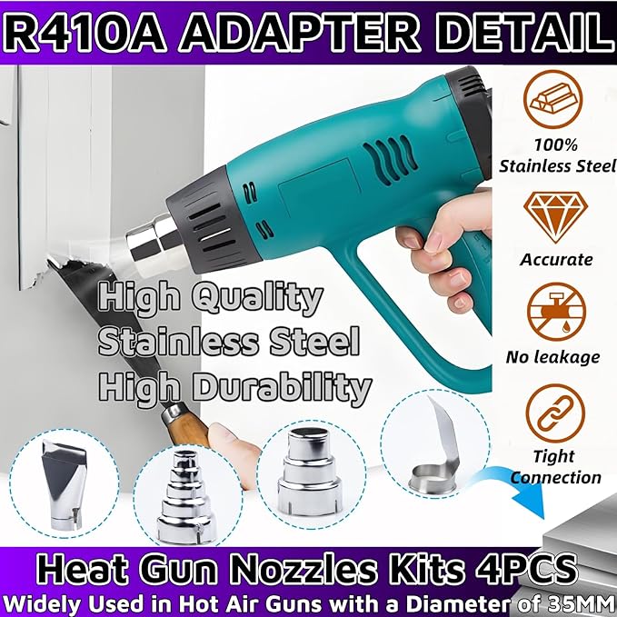 Heat Gun Nozzles Kit 4Pcs 35mm，Bottom Soldering Gun Kit Soldering Accessories Heat Gun Attachments Stainless Steel Reflector Heat Resisting，For Most Hot Air Gun Soldering Station Nozzle Tool