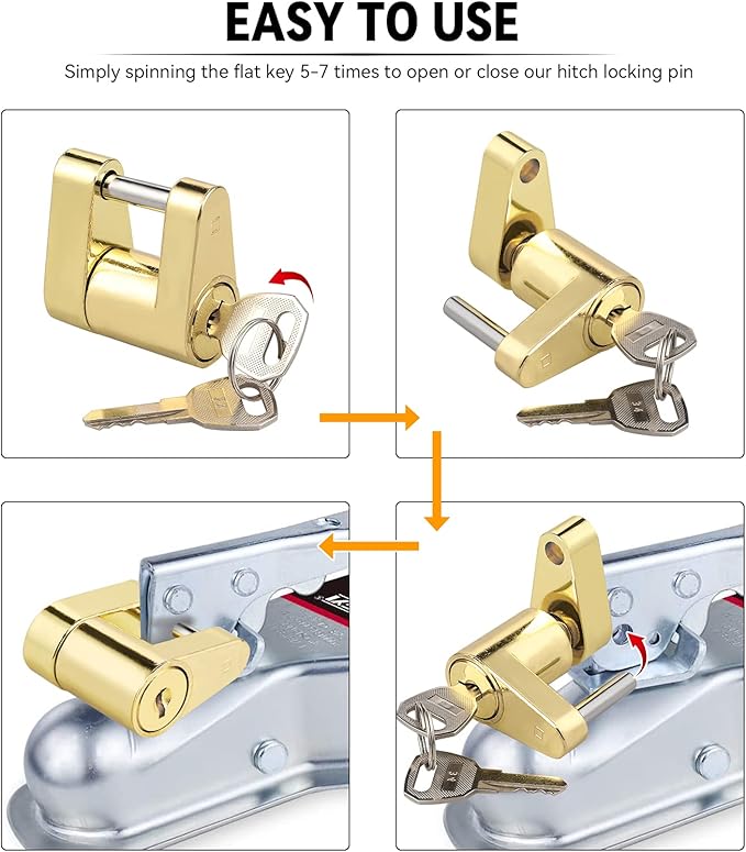 CZC AUTO Trailer Lock Dia 1/4 Inch, Coupler Lock 3/4 Inch Span Trailer Hitch Lock with Keys Trailer Coupler Lock for Tow Boat RV Truck Car's Coupler, 1 Pack